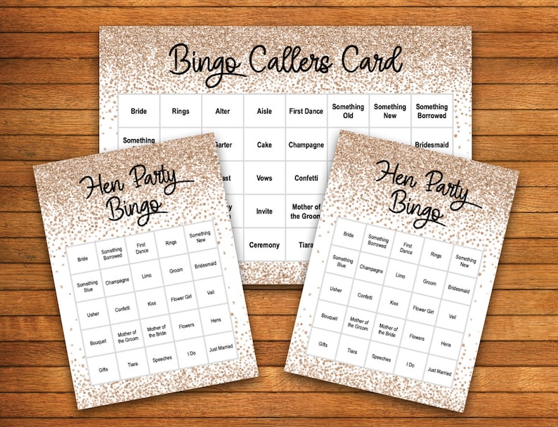 Hen Party Bingo Game - Printable PDF - Print at Home - 30 Players - Rose Gold Confetti - Etsy