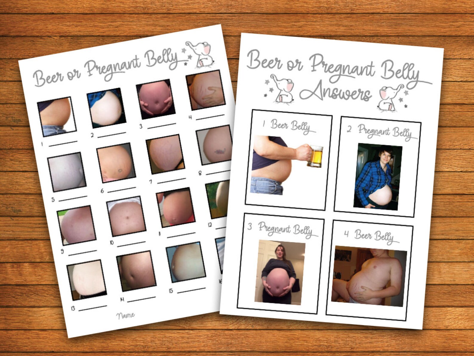 Baby Shower Game Beer Belly or Pregnant Belly Printable PDF Print at