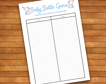 Baby Shower Spiel - Baby Flaschen Spiel - Errate die Süßigkeiten - Druckbare PDF - Print at Home - Baby Elefant