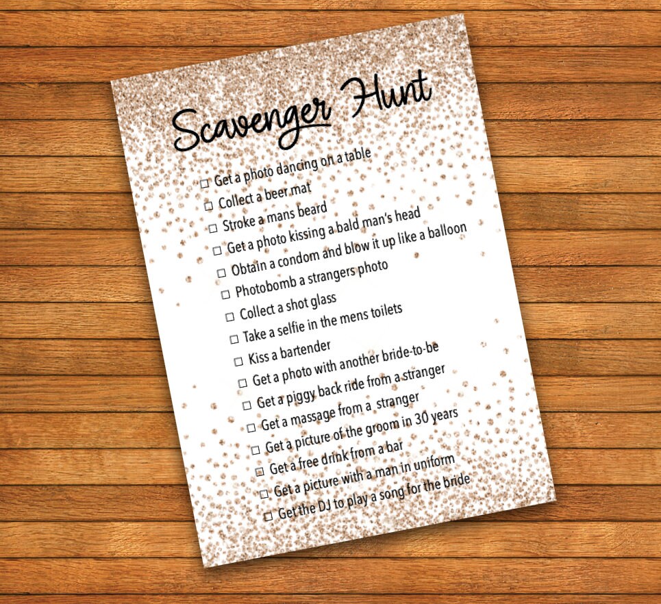 Hen Party Game - Scavenger Hunt - Printable PDF - Print at Home - Rose ...