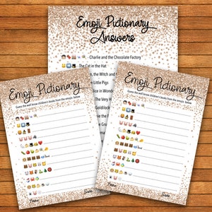 Gioco Baby Shower - Emoji Pictionary - PDF stampabile - Stampa a casa - Coriandoli in oro rosa