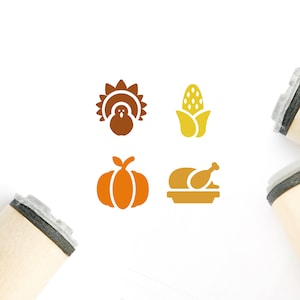 4 PCS Thanksgiving Rubber Stamp - Turkije, Maïs, Pompoen Stempel - Φ16mm/20mm/25mm Mini Stamp - Holiday Stamp