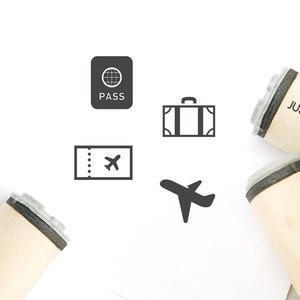 4-delige reisstempel: Φ16 mm/20 mm/25 mm: reisstempelset, vliegtuigstempel, paspoortstempel, vliegticketstempel, bagagestempel