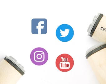 4 PCS Social Media Rubber Stamp - Φ16mm/20mm/25mm - Social Media Stamp Set - Facebook Stamp, Twitter Stamp, Instagram Stamp, YouTube Stamp