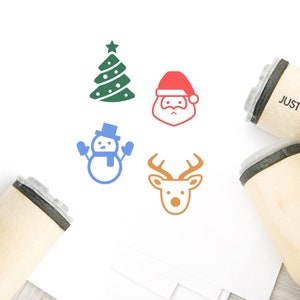 4 PCS Carimbo de borracha de Natal - Φ16mm/20mm/25mm - Conjunto de carimbos de Natal, carimbo de Papai Noel, carimbo de árvore de Natal, carimbo de boneco de neve, carimbo de veado de Natal