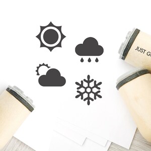 4 PCS Weather Rubber Stamp - Φ16mm/20mm/25mm Timbre Set - Weather Stamp Set - Sun Stamp, Rain Stamp, Cloudy Stamp, Snow Stamp