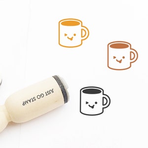 Sello de goma de café feliz - sello de goma de 16 mm / 20 mm / 25 mm - sello de té caliente - sello de taza