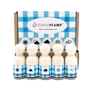 5 tampons météo en caoutchouc - Tampons météo 16 mm - Jeu de tampons météo - Tampon soleil, tampon pluie, tampon nuageux, tampon neige, tampon vent