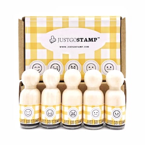 5 tampons Emoji Visage - Φ16 mm - Tampon Heureux, Tampon Sourire, Tampon Triste, Tampon Colère, Tampon Naturel