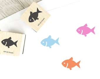 Fish Rubber Stamp - Φ20/30/40mm Mini Stamp -  Meal Options Stamp - Wedding Party Menu Food Animals - Seafood Stamp