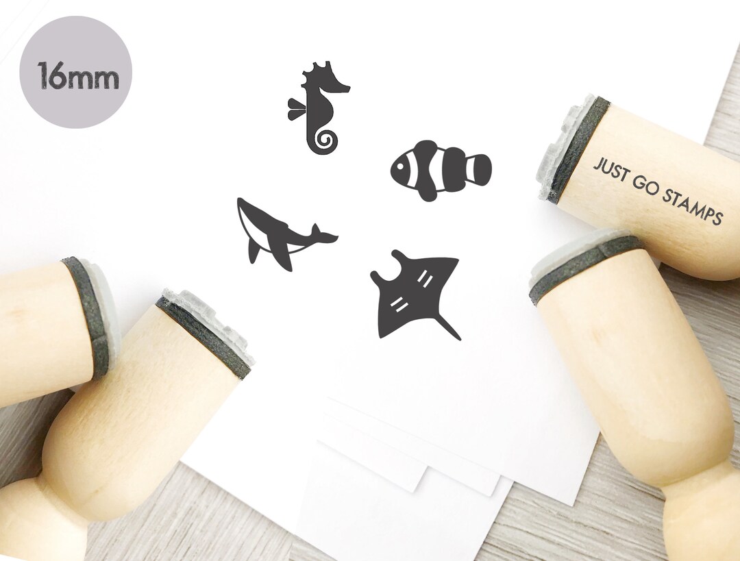 Ocean Creature Rubber Stamps - Set of 4, Wooden Stamps - Etsy