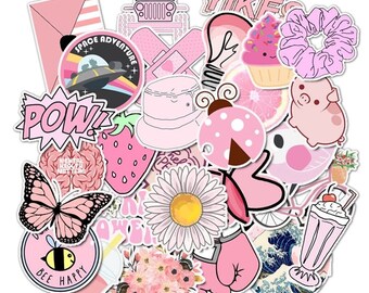 Bubbly Pink Kawaii Stickers | Laptop Stickers | Sticker Sheet | Sticker Labels | Travel Stickers | Car Stickers | Sticker Pack | 50 PCS