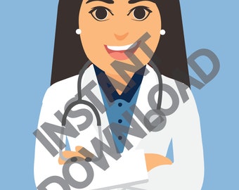 Female Doctor Surgeon Medical Student PA NP White Coat Cartoon Vector Emoji PNG Instant Download - Cricut Silhouette Cut File