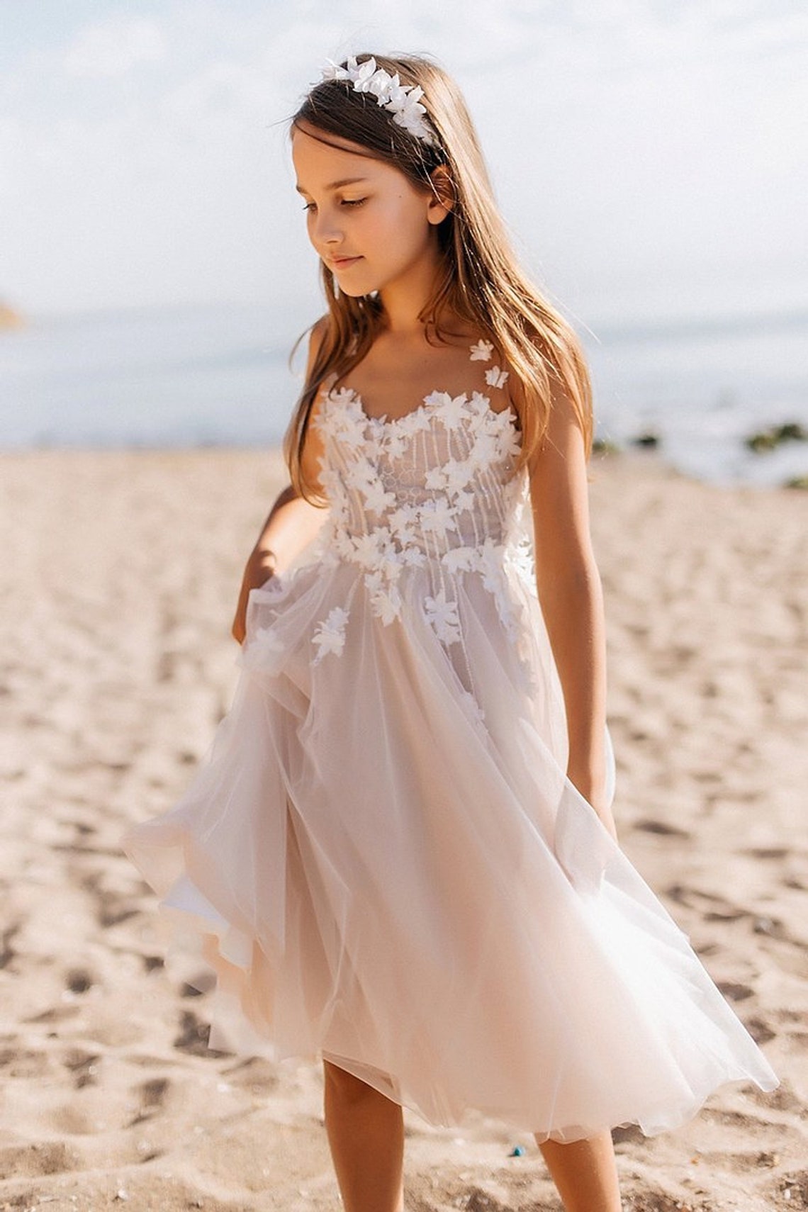 2049 Beige Flower Girl Dress Special Occasion Girls Dress Etsy