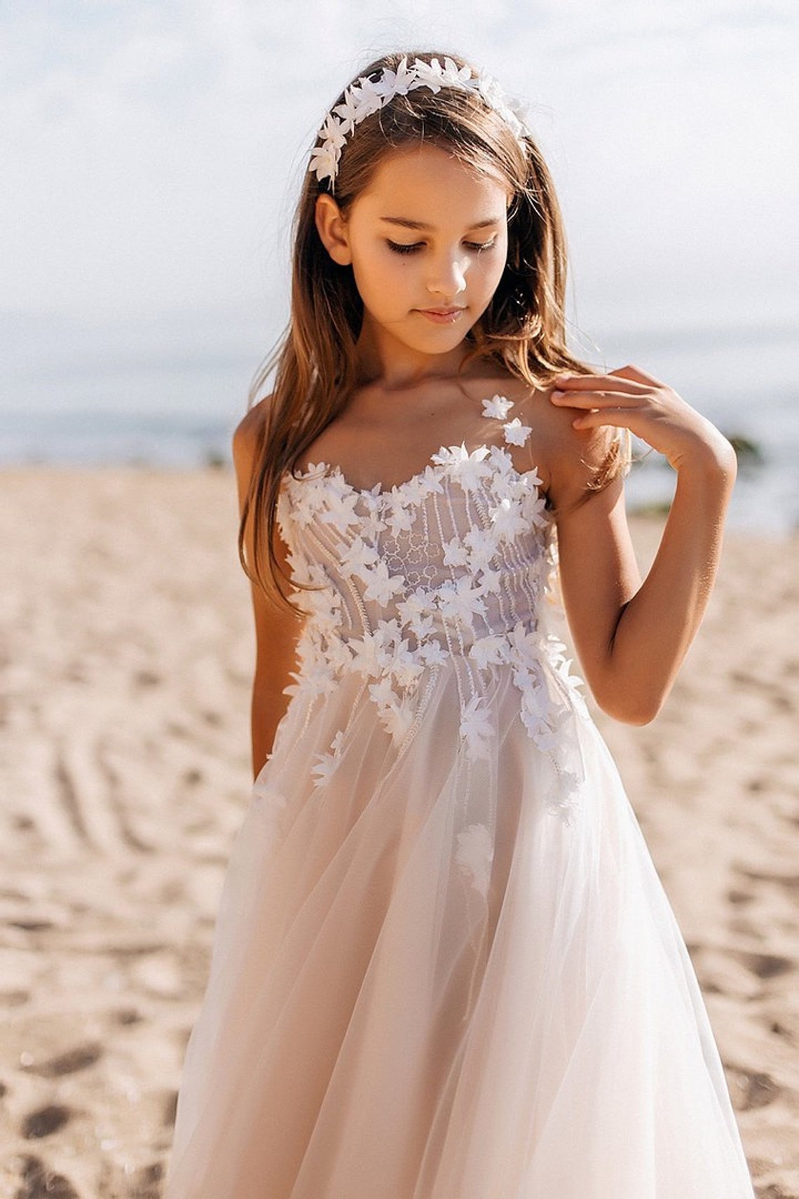 2049 Beige Flower Girl Dress Special Occasion Girls Dress Etsy