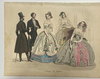 Antique French Fashion Print - Eilpost Fur Moden - Circa 1880's