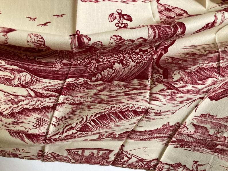 Nautical Design Examples Charles Burger Paris Vintage Red Fete Naval Monochrome Fabric Sample ...