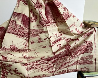Charles Burger Paris Vintage Red Fete Naval Monochrome  Fabric Sample