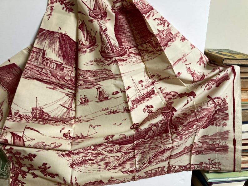 Nautical Design Examples Charles Burger Paris Vintage Red Fete Naval Monochrome Fabric Sample ...
