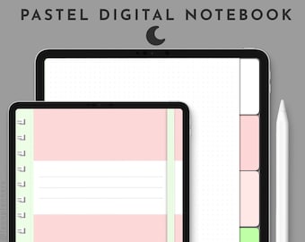 Cadernos Digitais em Cores Pastel | Guias com hiperlinks | Papel pontilhado