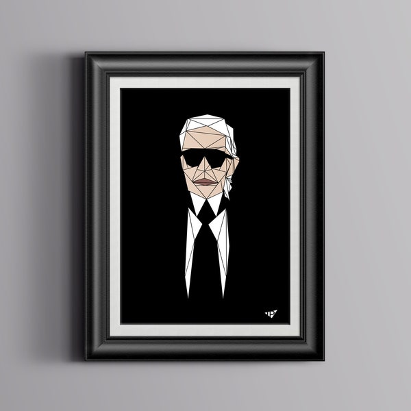 Karl Lagerfeld Print Fashionista Poster Black White Fashion Icon Illustration  Decor Digital IP exclusive