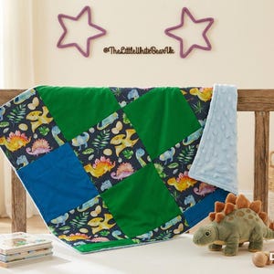Dinosaur Cot Blanket with Waffle Fleece Backing | Handmade Baby Quilt | Toddler Bedding | Nursery Gift