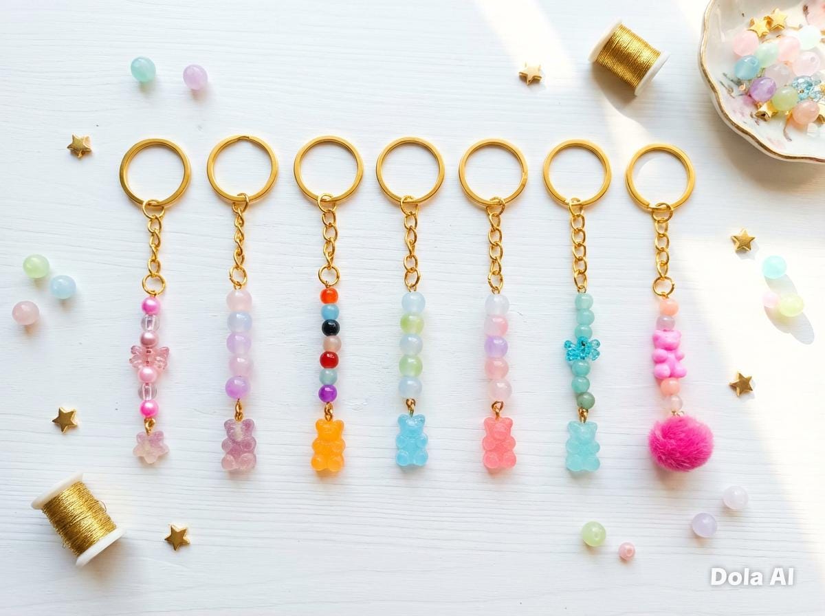Beaded Keychain With Charm | Handmade Kawaii Keyring - Etsy