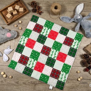 Handmade Christmas Baby Quilt, Festive Patchwork Cotton Comforter