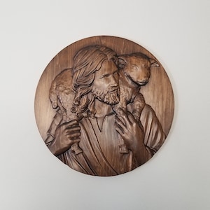 3D wall decor, carved wood Christian wall decor, Jesus christ the good shepherd