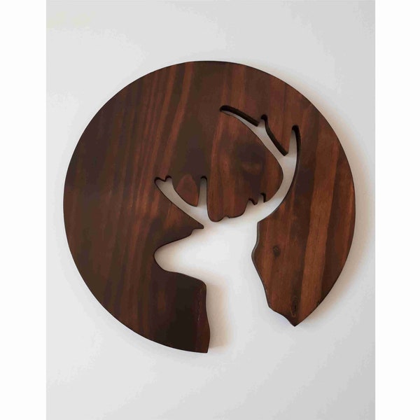 Canadian wooden wall art, Natural wood wall hanging decor, Deer cutout wall accent.