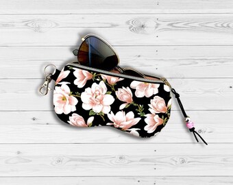 Pink Magnolias Glasses case, soft padded fabric glasses pouch, sunglasses case, soft pouch, Birthday Gift for Her, Mother's Day Gift