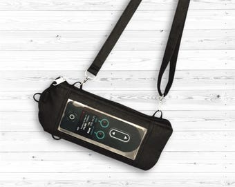 VYALEV pump shoulder bag. Parkinson’s pump cross-body bag with a window. Vyafuser Produodopa pump infusion pump shoulder bag, case.