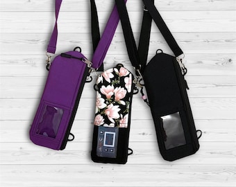 Apokinon, APO-go pump shoulder bag. Parkinson’s pump cross body bag with a window. Apomorphine infusion pump shoulder bag, case.