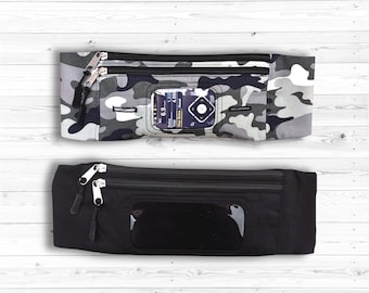 Insulin pump belt with two pockets. Phone and insulin pump bag Pouch with window Diabetes bag with window.  Insulin pump band Waist Bag