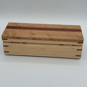 Wood maple jewelry box with inlay of exotic woods, handmade with walnut spline corners.elegant wood gift.