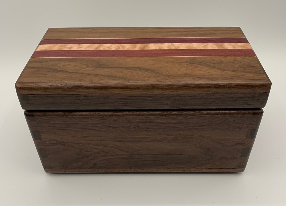 Black Walnut Jewelry Box With an Inlay of Quilted Maple, Maple and