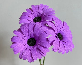 Realistic Paper Flowers - Purple Gerbera Daisies, Handmade Gift, Home Decor, Wedding Centrepiece