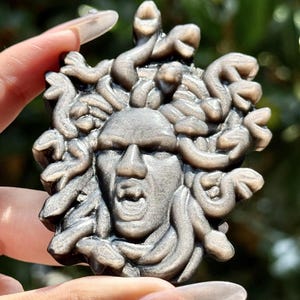3.2&quot; Natural Silver Obsidian Hand Carved Medusa,Crystal quartz,Medusa Carving,Energy crystal,Reiki healing,Home Decor, Crystal gifts 1PC