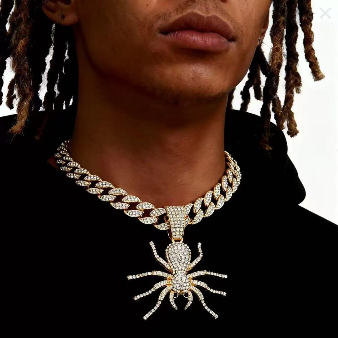 Iced Out Custom Spider Pendant Necklace,thorn Letter Pendant,cuban Link ...
