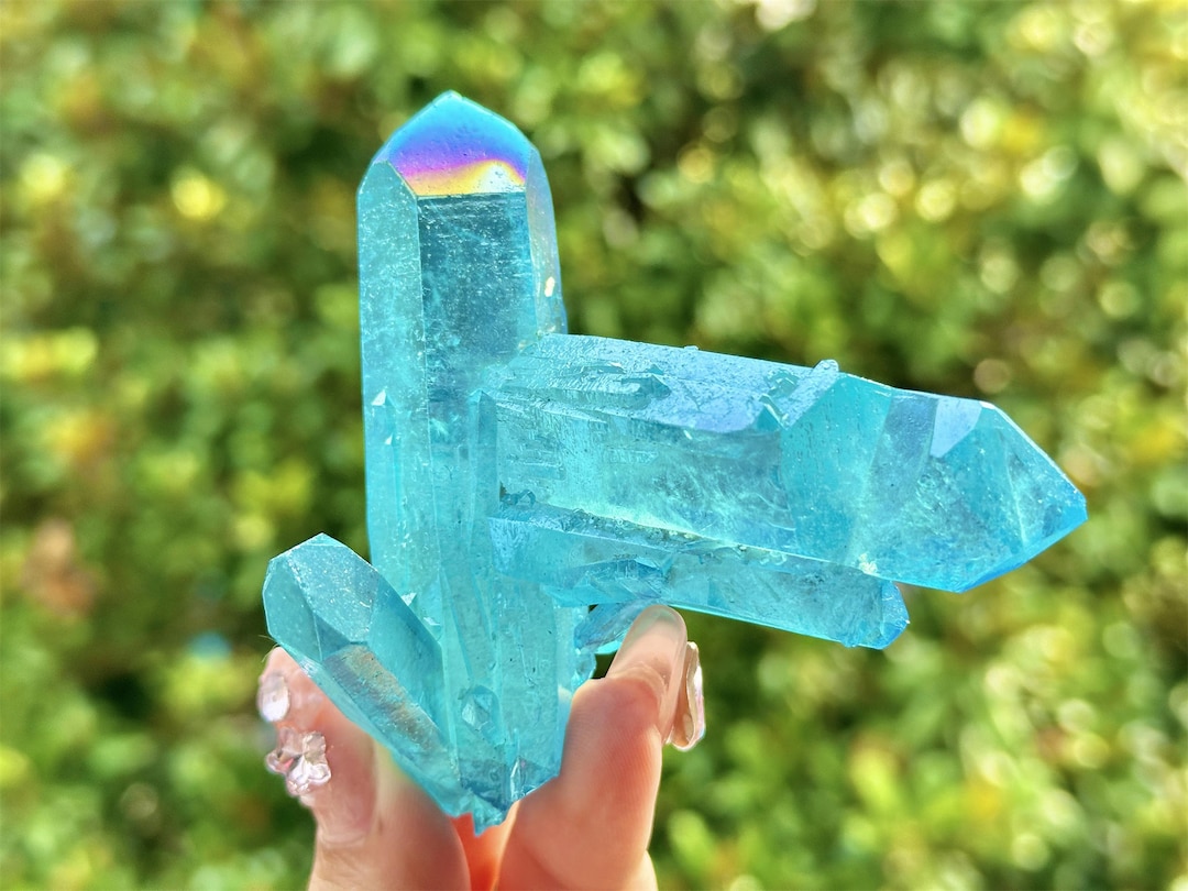 5Pcs Natural Rainbow Aura Titanium Quartz Crystal Cluster VUG Specimen Healing E - Foto 3