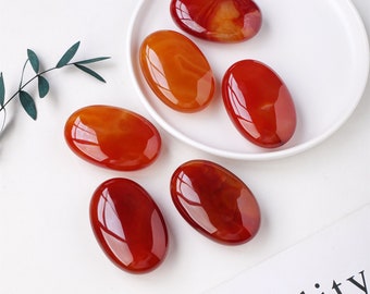 2.4&quot; Natural Red Agate,Crystal Worry Stone,Healing Palm Stone,Hand Carved,Reiki Healing Crystal,Home Decor,Crystal Gifts 1PC