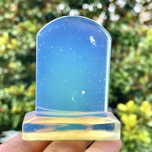 2.8&quot; Opalite Hand Carved Tombstone,Crystal quartz,Tombstone Carving,Energy crystal,Reiki healing,Home Decor,Crystal gift/ Halloween gift 1PC
