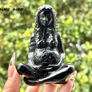 4&quot; Natural Obsidian Quartz Hand Carved Mother Earth,Crystal Quartz,Mother Earth Carving,Reiki Healing Crystal,Home Decor,Crystal Gifts 1PC
