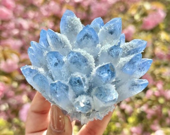300g+ Blue Clear Quartz Cluster，Cluster Crystal，Quartz Point VUG，Mineral Specimen Healing Degaussing Decor Collection，Crystal decoration 1PC