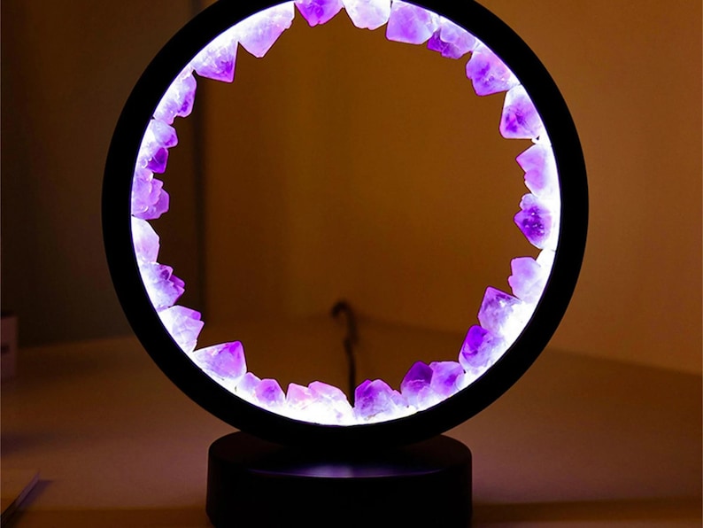 Lámpara de cristal natural de cuarzo crudo, luz nocturna de amatista, decoración para sala de estar, cristal energético, curación Reiki, regalo de cristal (1 unidad, USB)