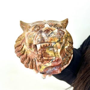 1.8KG+ Natural Ocean Jade Hand Carved Tiger Skull,Crystal Quartz Skull,Tiger Carving,Energy Crystal,Reiki Healing,Home Decor,Crystal Gift1PC