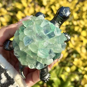 4.6&quot;+ Natural Green Fluorite Rough Turtle,Quartz Crystal Stone Turtle,Hand Carved,Energy Fluorite Turtle,Crystal animal,Crystal Gifts 1PC