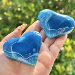 2,2 "Blau Achat Hand geschnitzt Herz, Kristall Quarz Liebe, Heilung Palm Stein, Reiki Heilung Kristall, Wohnkultur, Kristall Geschenke 1PC