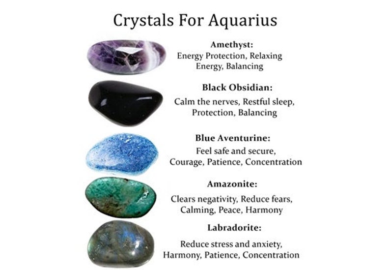 Crystals for Aquarius, Zodiac Birthday Protection Stones, Healing Crystal, Amethyst, Black