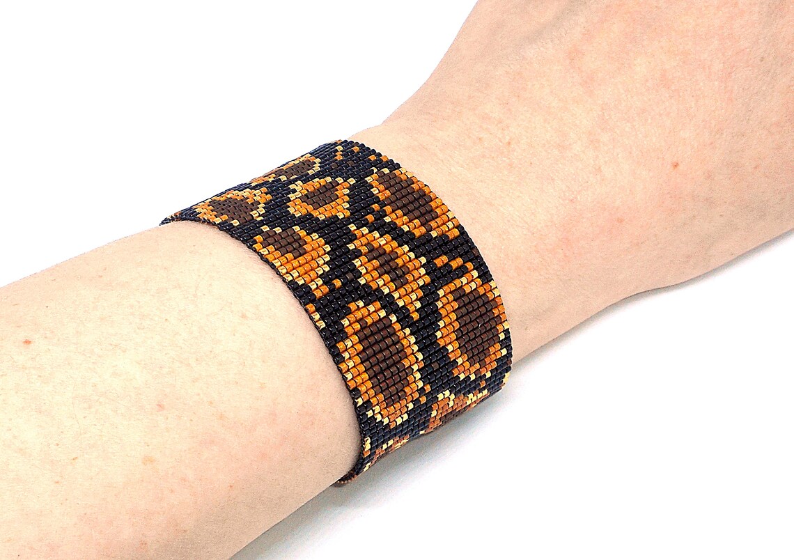 Snake Skin Bracelet Beaded Loom Bracelet Brown Black Gold Etsy